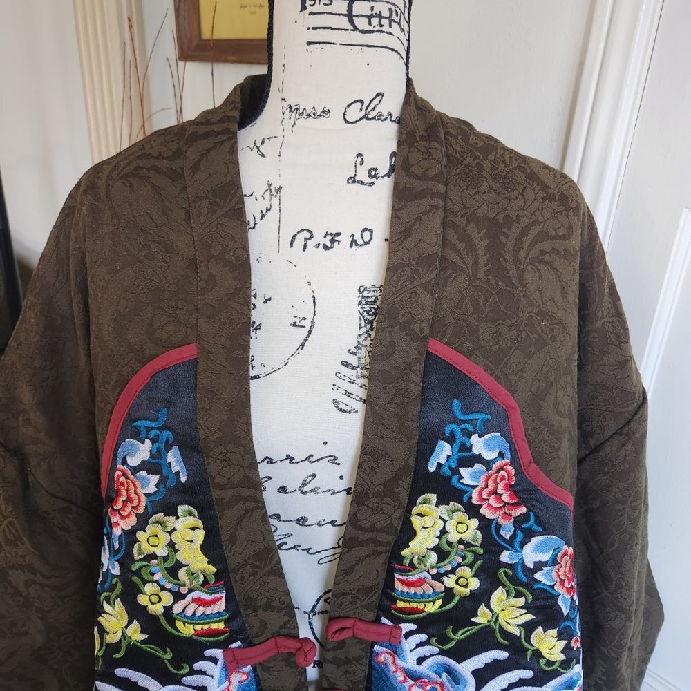 Vintage Oriental Heavily Quilted Embroidered Coat Sz L - Picture 2 of 13